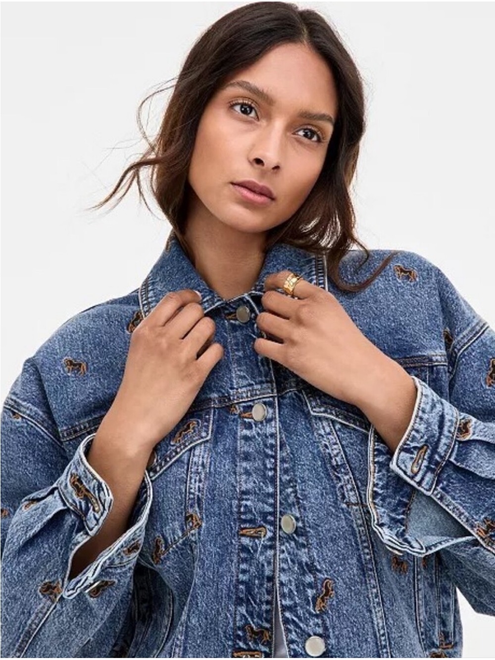 Avec Les Filles Women's Horse Embroidered Denim Trucker Jacket NWT Medium